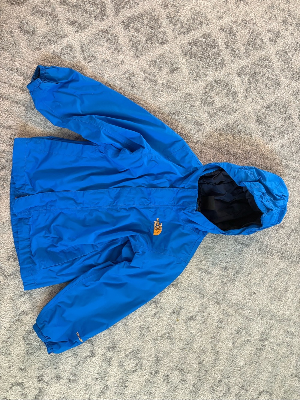 The North Face Kids Bright Blue Hooded Raincoat with Yellow Logo